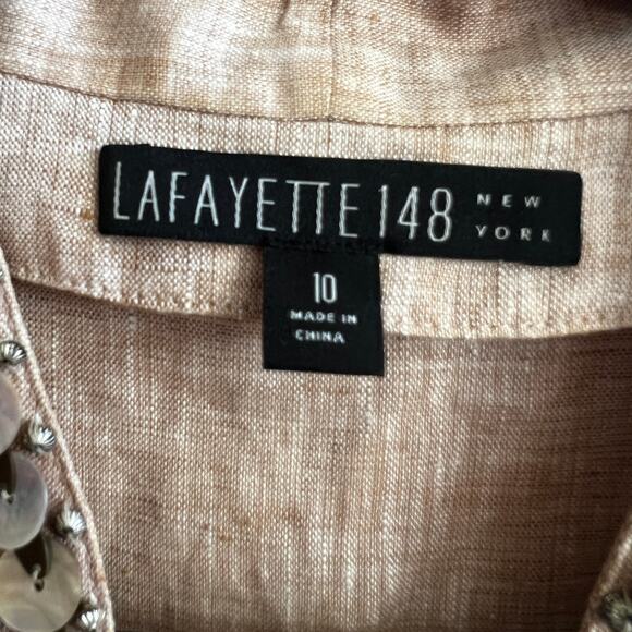 Lafayette 148 Beaded Top 100% Linen Silk Luxury Boho Elegant Minimalist Sz 10 - Picture 3 of 6